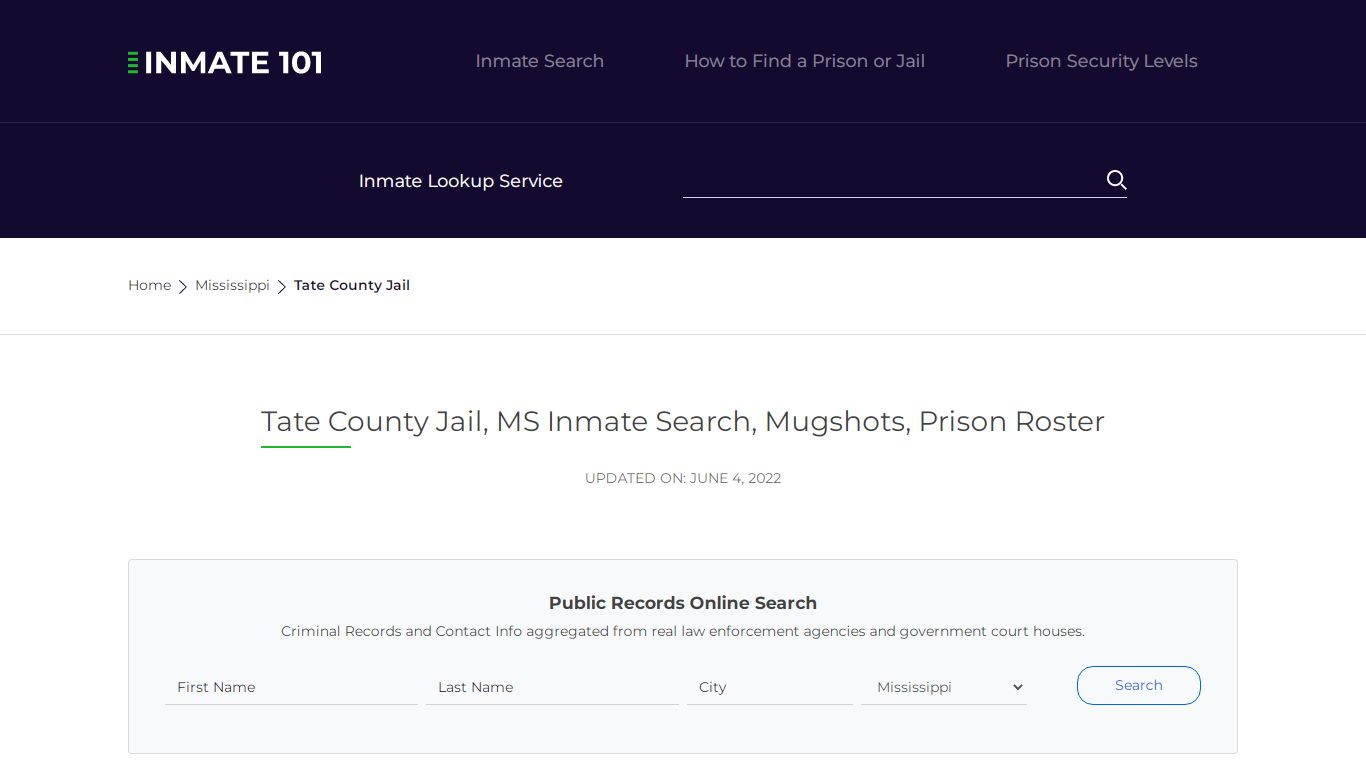 Tate County Jail, MS Inmate Search, Mugshots, Prison ...