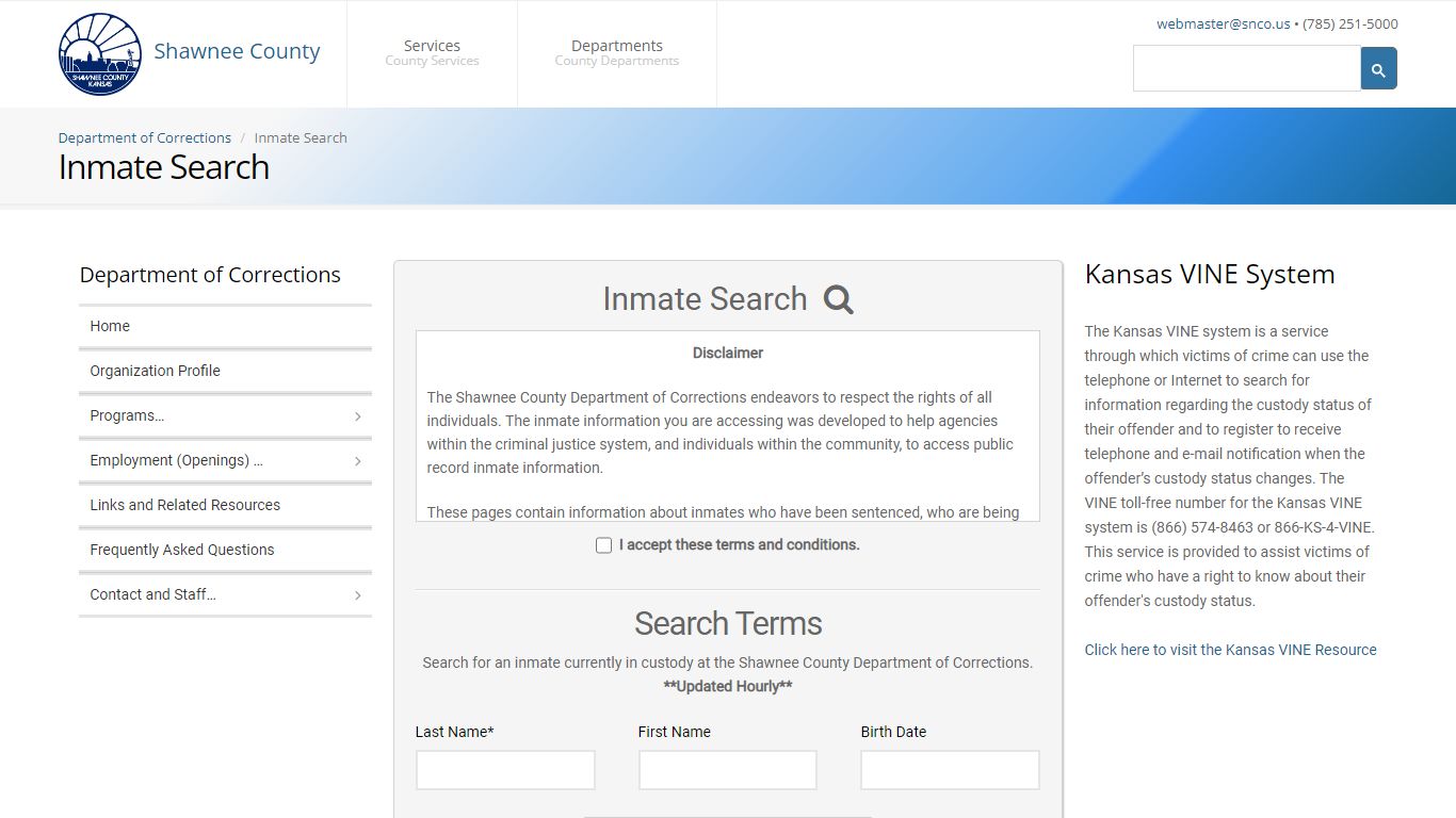Inmate Search - Department of Corrections